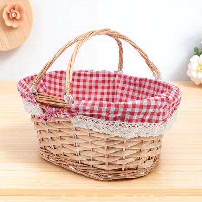 Woven Picnic Basket Natural Color Multi-Function Storage Basket Fruit Vegetable Snack Organizer Outdoor Sundry
