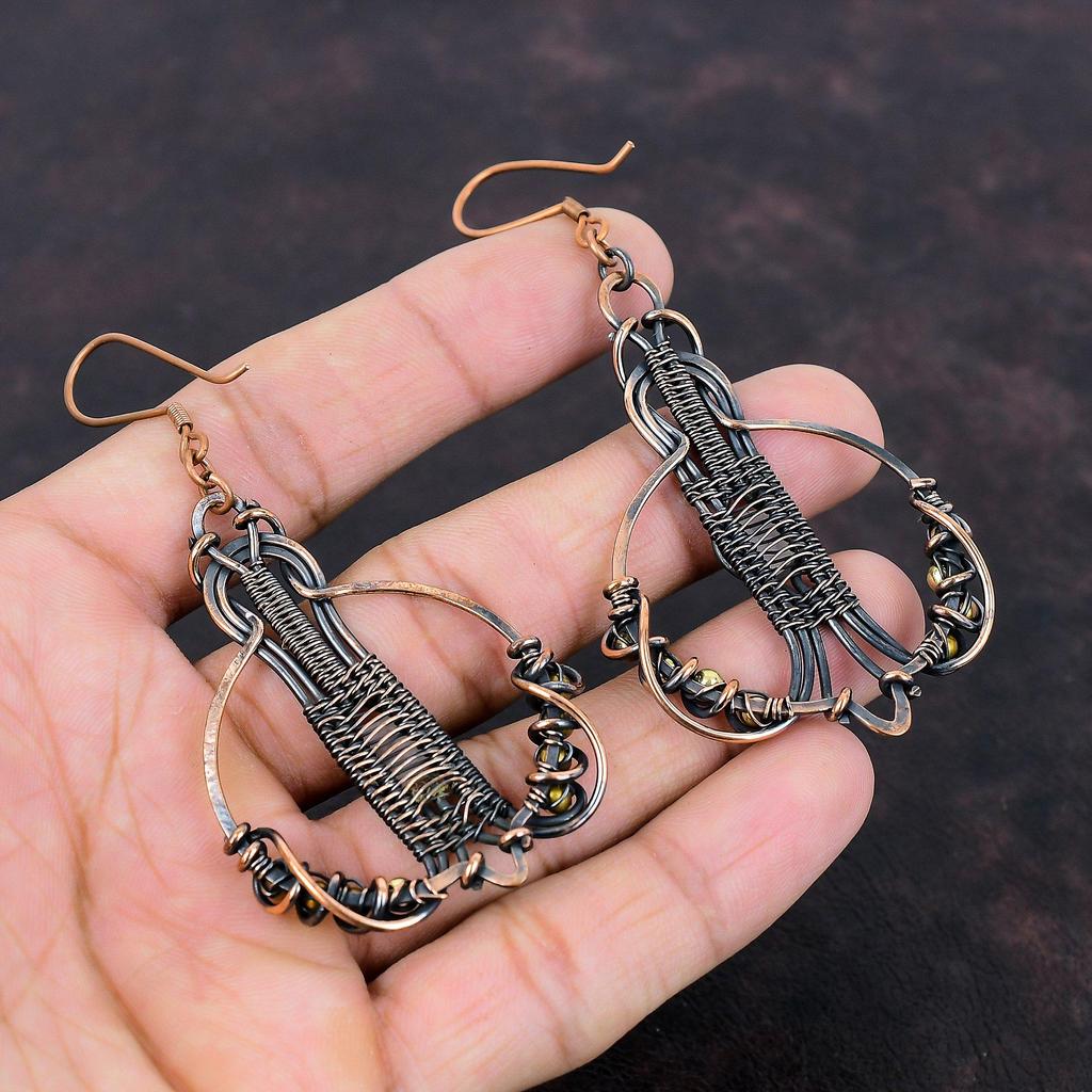 Rainbow Moonstone Earring Copper Wire Wrapped Earrings Antique Copper Jewelry Handmade Gemstone Earrings Wire Wrapped Jewelry Gift For Women