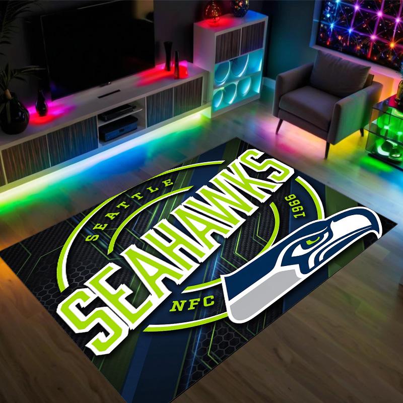 Seattle Seahawks Design Crystal Velvet Carpet Cozy Non?Slip Printed Rug For Bedroom Living Room Entrance