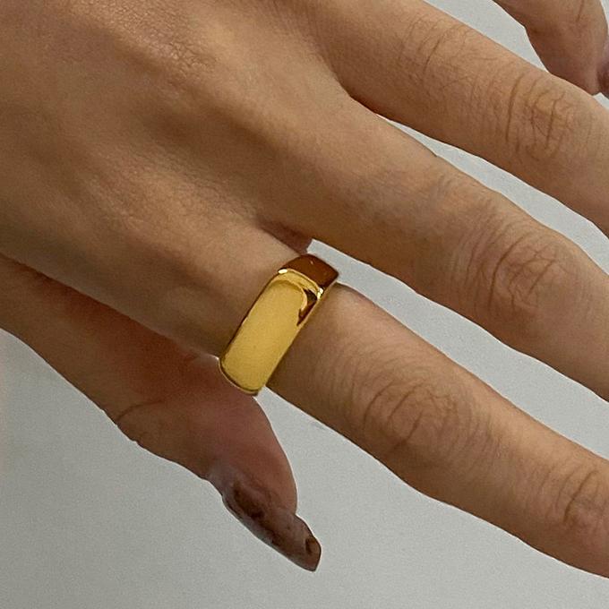 Minimalism Stainless Steel Rectangular Ring Trend Geometry Glossy Metal Texture Gold Copper Color Finger Rings Women Men Zircon