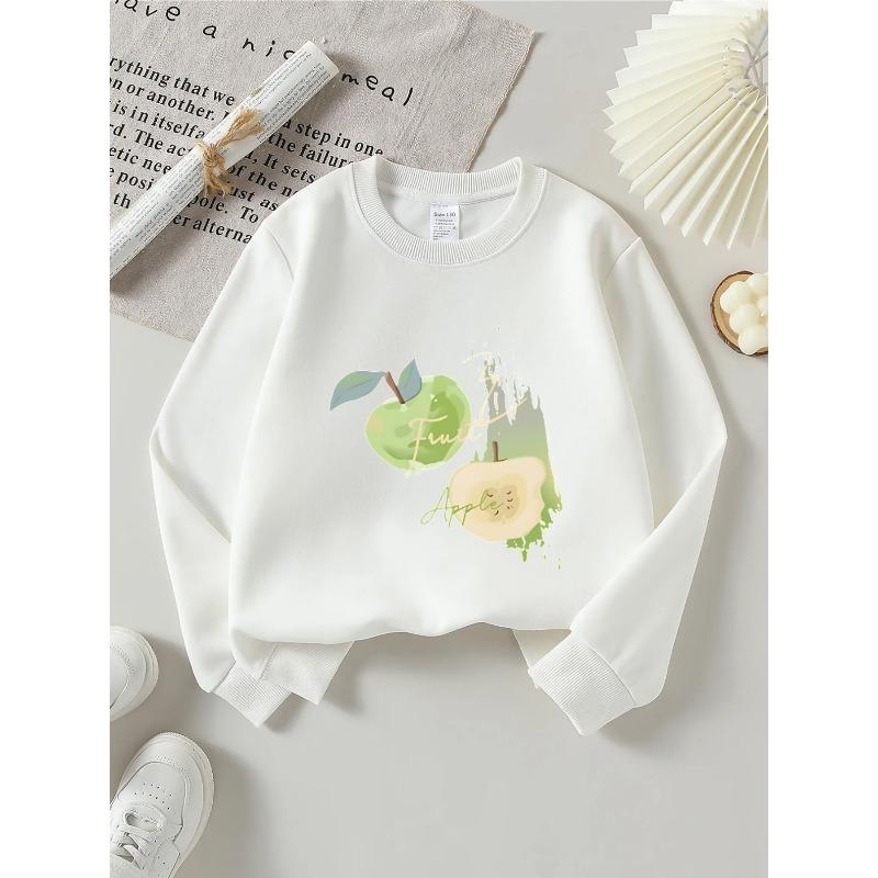 European sizes Kids  Round-Neck Hoodie | Fruit Apple Green Splash Design, Sportswear and Casual Wear, Soft and Comfortable, Easy to Care For 110 белый