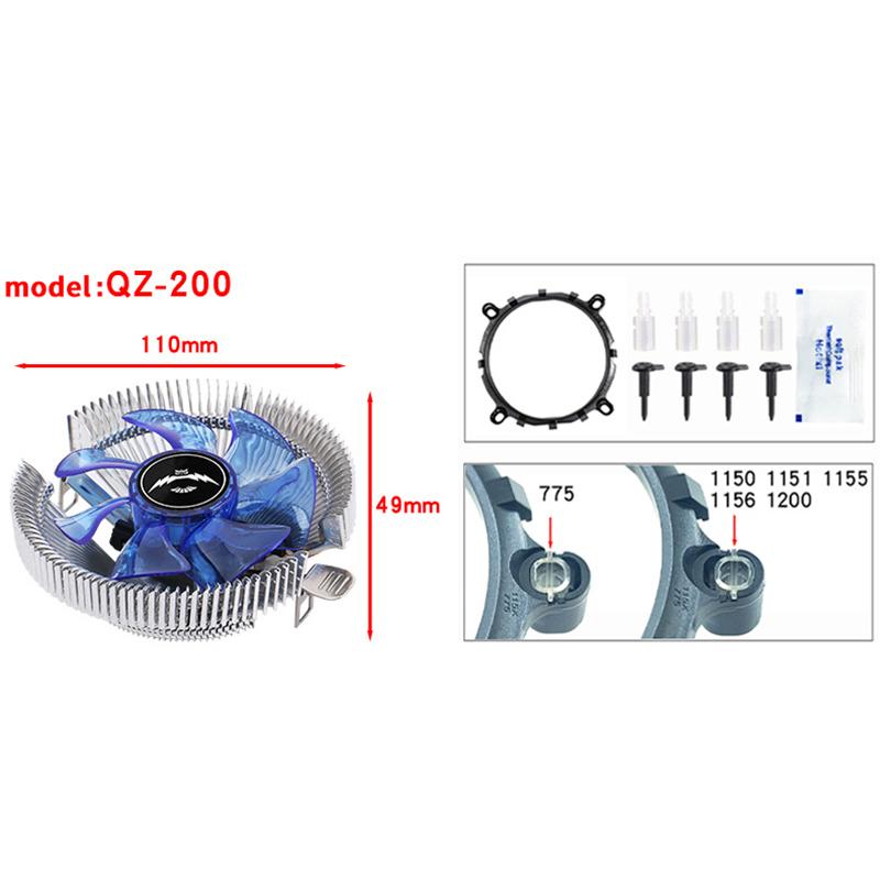 Cpu Cooling Is Suitable For Lga775/1150/1151/1155/1156/1200 For Fast Heat Dissipation And Efficient Operatio110Mm Fan Led