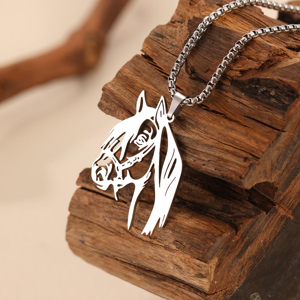 Stainless Steel Necklaces Animals Horse's Head Pendant Choker Chain Men  Atmospheric Fashion Hip Hop Necklace For Women Zircon