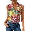 Women Sleeveless V Neck Casual Pullover Digital Print Top Blouse Lightweight Summer Shirt
