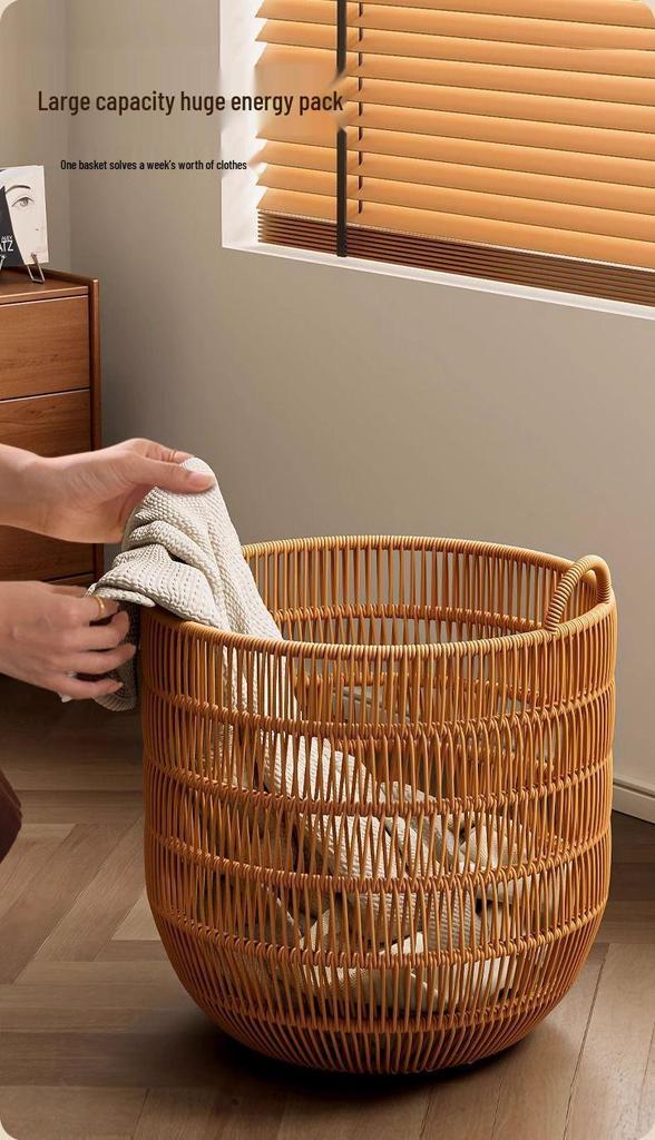 High-Value Waterproof Woven Rattan Laundry Basket for Bedroom and Bathroom