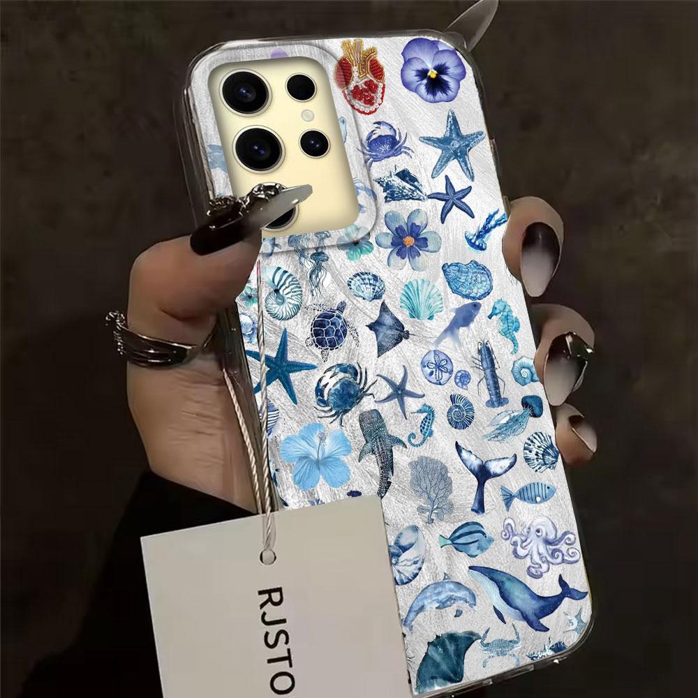 Marine Animal Flower Feather Texture Phone Case for Samsung Galaxy S25 Edge S24 S23 S22 S21 S20 FE Plus Ultra Shell Bags Cover