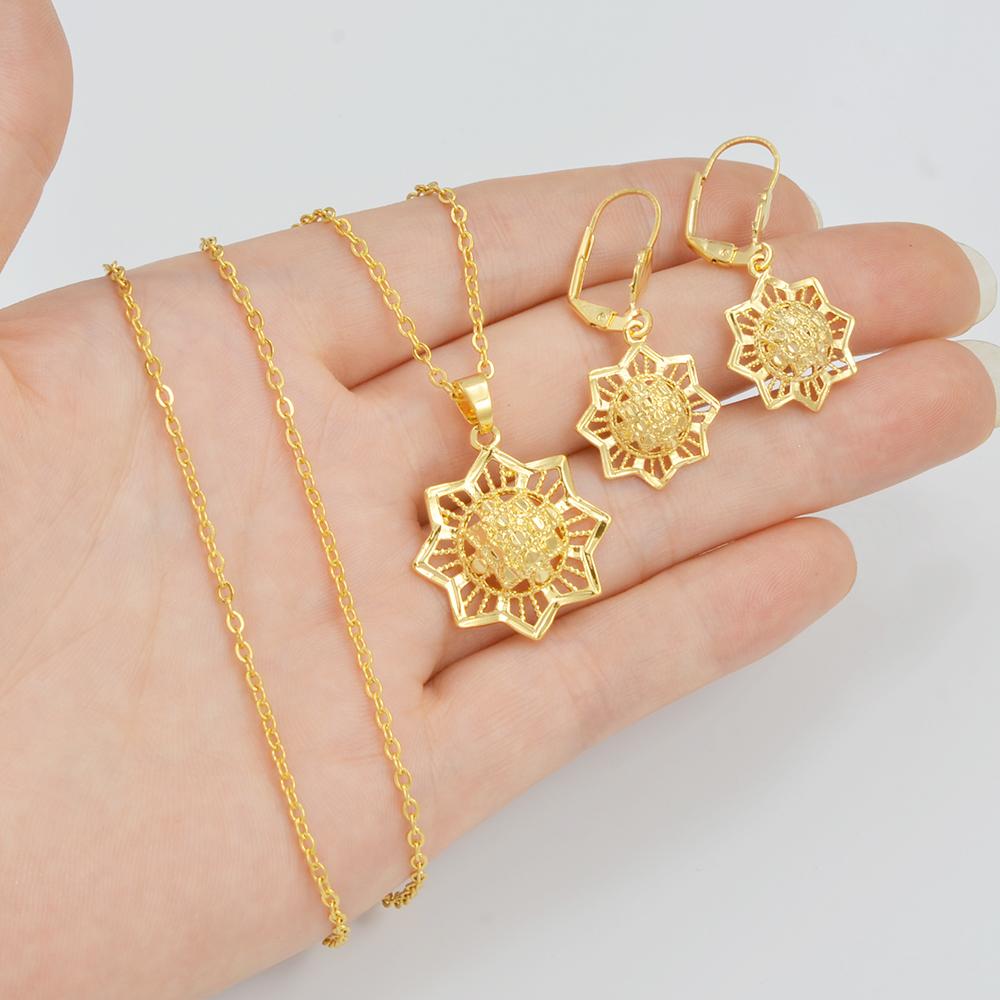Anniyo African Flower Sets Necklaces Earrings for Woman Fashionable Ethiopian Party Jewelry Middle East Arab India #173016