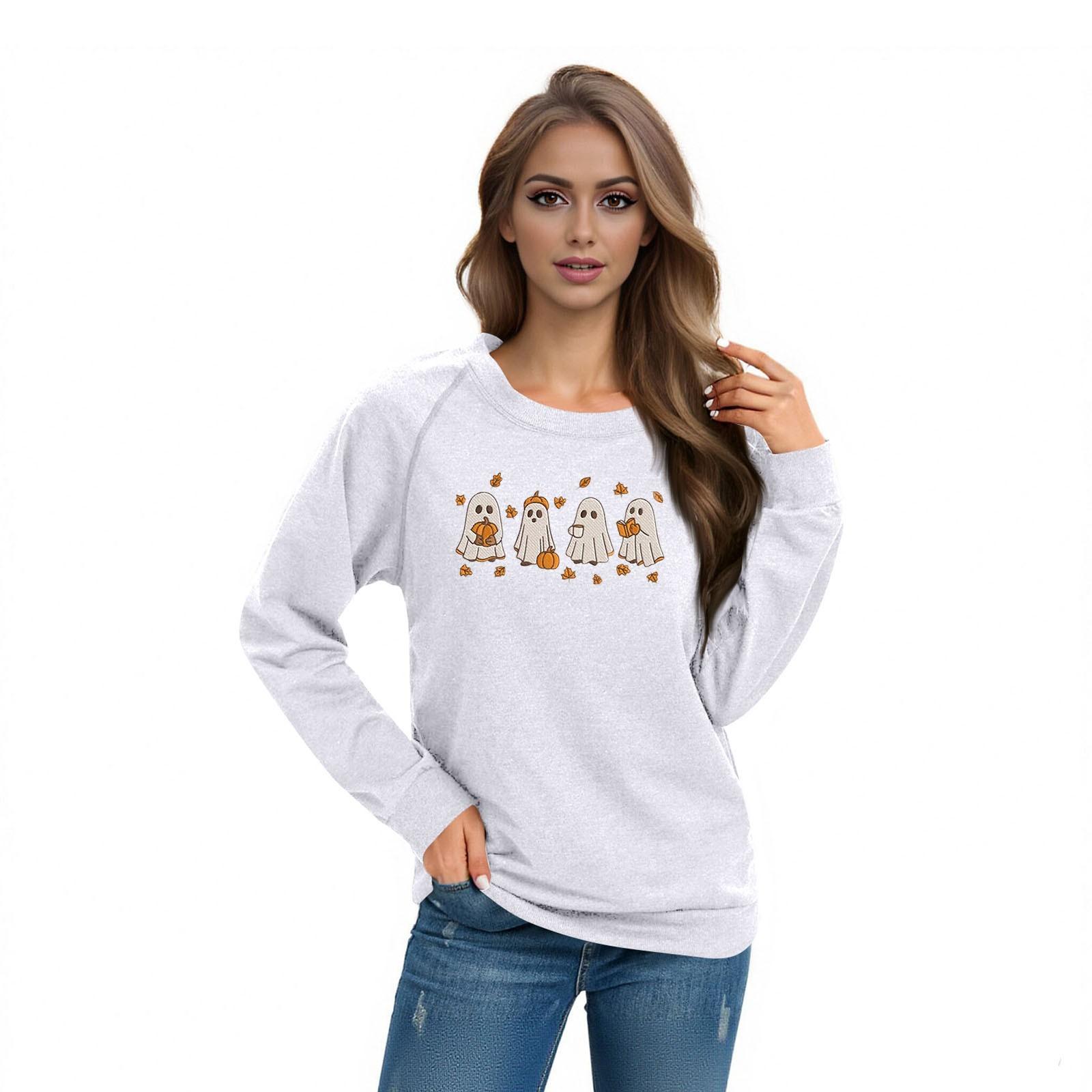 

Women s Casual Raglan O-neck Long Sleeve Halloween Print Top XXL бежевый