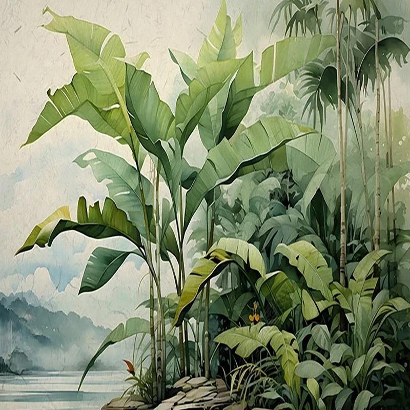 Nordic Retro Wallpaper Hand-Painted Tropical Plants Leave Wall Mural Living Room Bedroom Wallpaper Home Decor Fresco