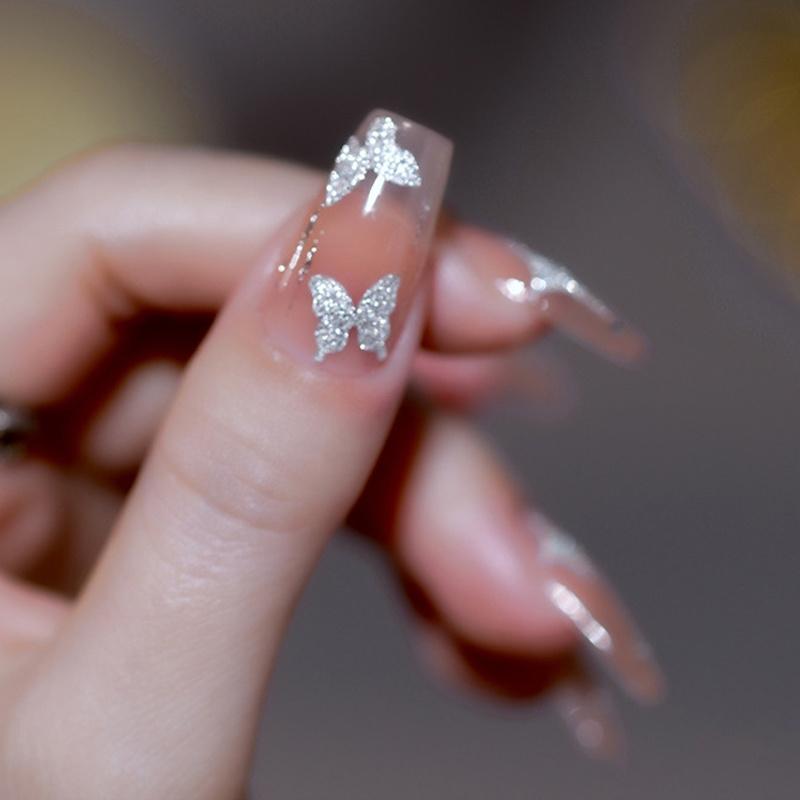 1 pz Adesivi per unghie 3D con glitter riflettenti, farfalle argentate, stelle, cuori, decorazioni per nail art scintillanti, manicure
