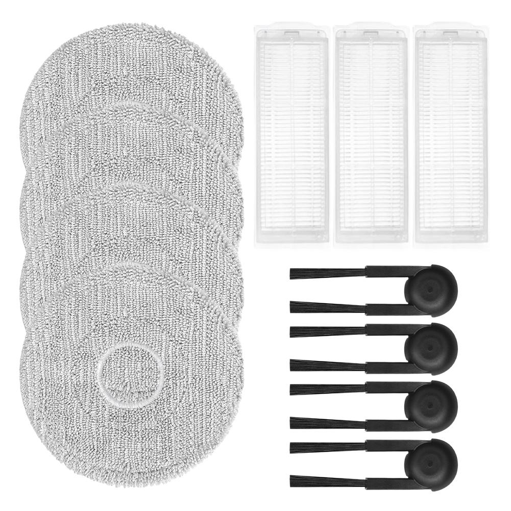 Side Brush Filter Mop Cloth Kit For Xiaomi Robot Vacuum S40 Pro / OV71GL, 3 Filters + 4 Microfiber Mop Cloths + 4 Brushes
