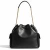 Tory Burch Charlie Drawstring Closure Leather Shoulder Bag Large Women shoulder bag Black 185830-001