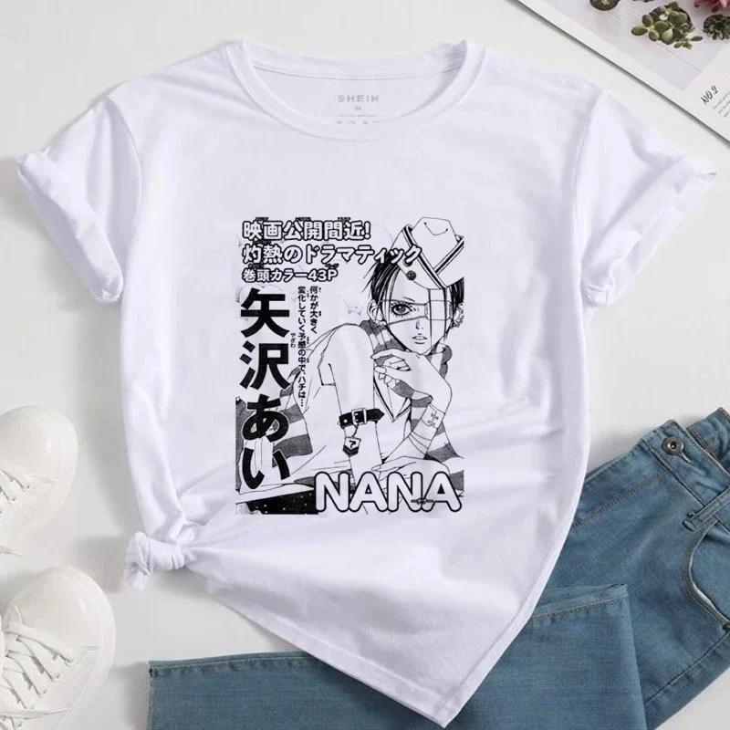 Nana Japanese Anime Summer Short Top T-shirt Women's Heart Pattern Anime T-shirt White Short Sleeve Casual Harajuku T-shirt Top