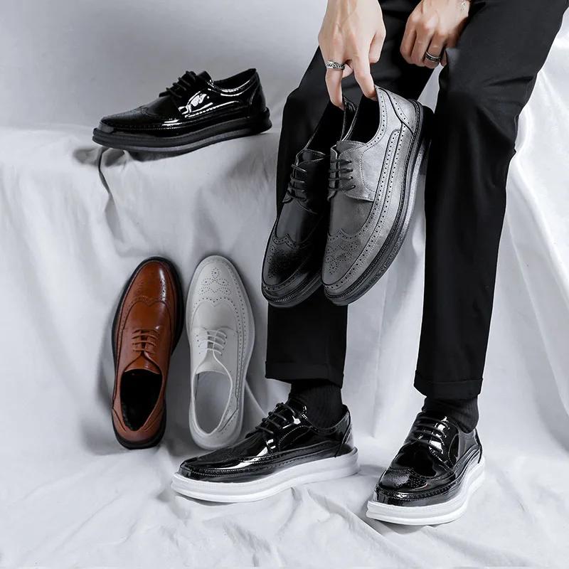 Classic Brogue Shoes Men Genuine Leather Luxury Men's Casual Business Shoes Lace-up Brown Shoes for Men Sapato Social Masculino