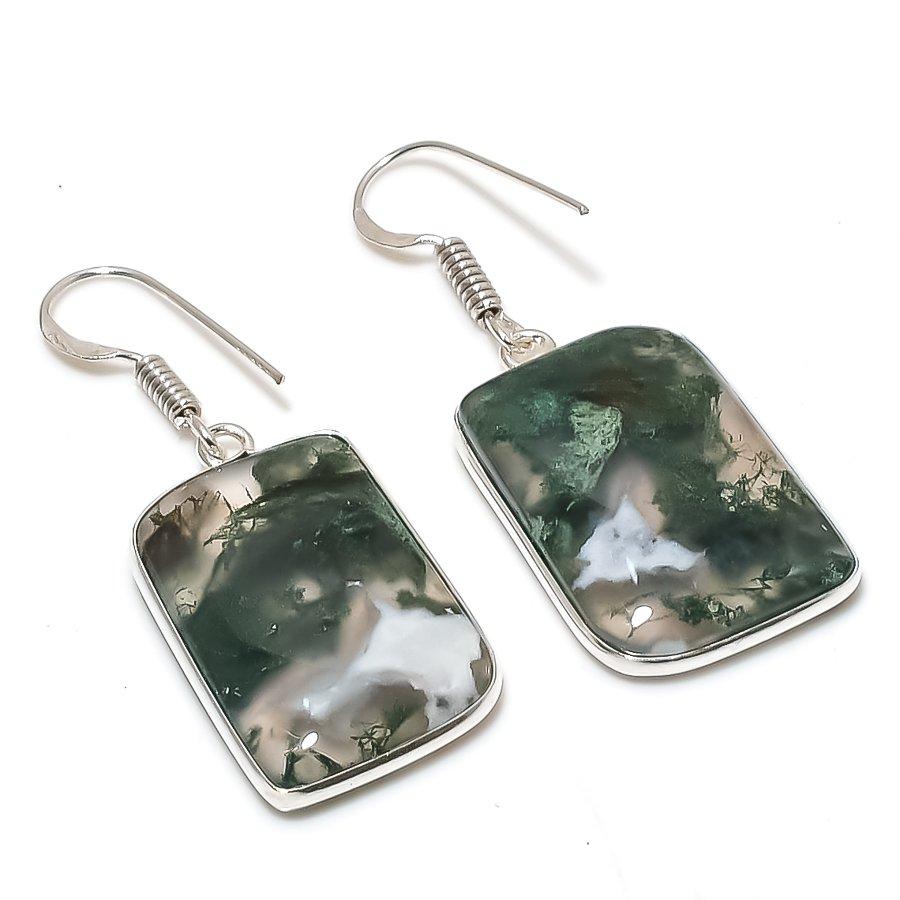 Natural Moss Agate Gemstone 925 Sterling Silver Jewelry Earring 1.69  AE-12420
