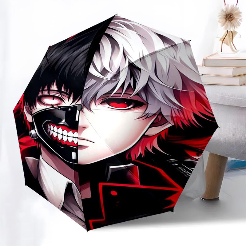 Tokyo GhoulKen Kaneki Themed Automatic Opening and Closing Umbrella, Compact Travel Umbrella, Lightweight and Portable, Suitable for Beach C