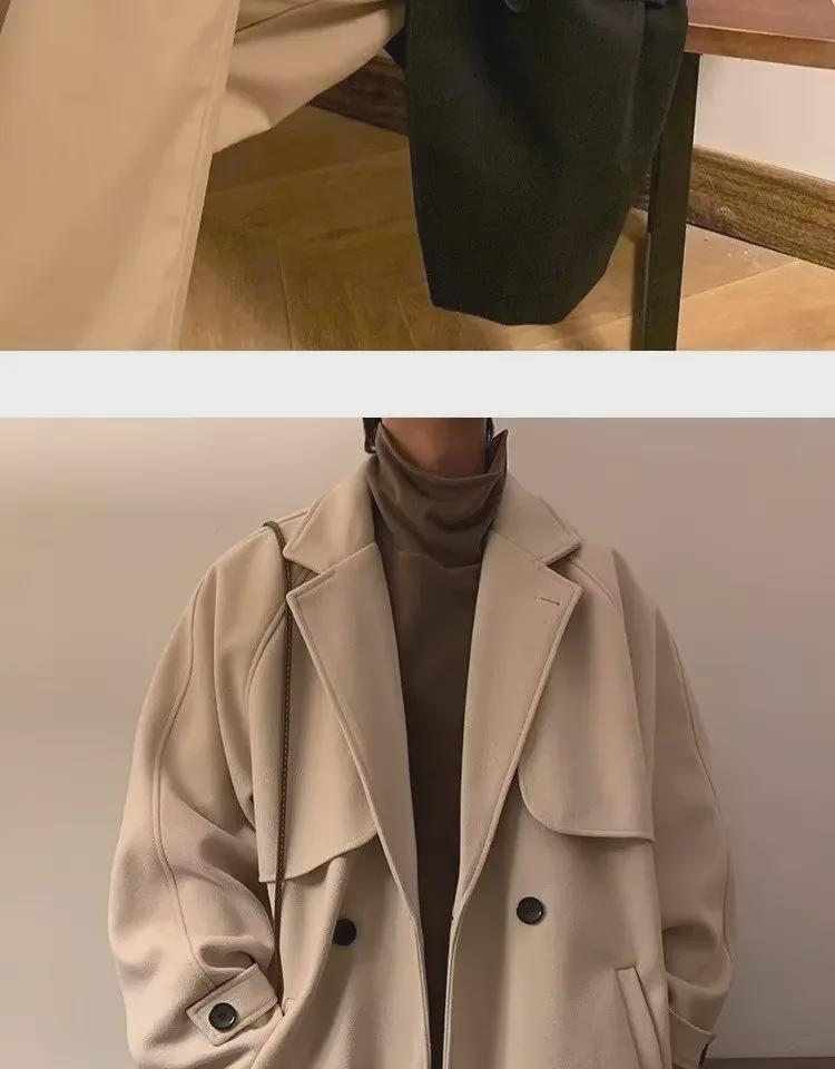 2024 Men's Double-Breasted Woolen Windbreaker: Mid-Length Loose Fit for Autumn/Winter