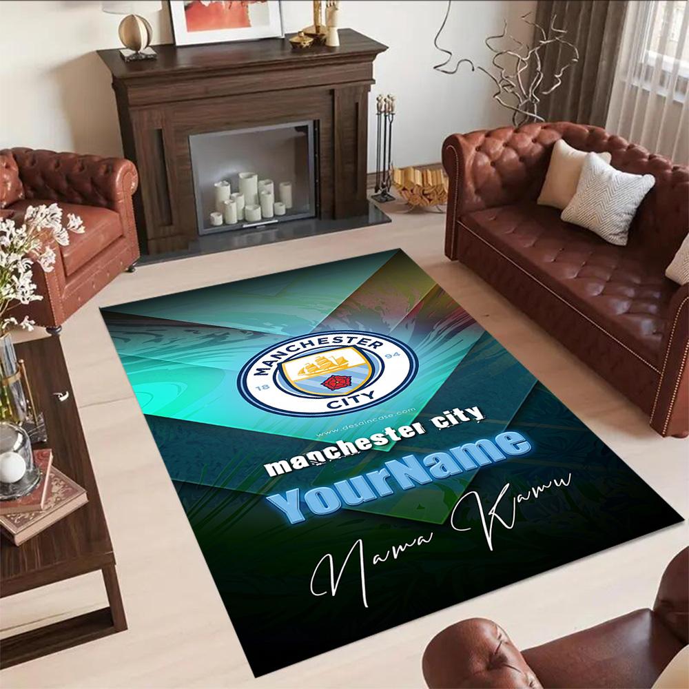 Manchester City Customize Your Name Area Rug Perfect for Balcony Entryway Foyer Living Rooms Anti-slip Rug Decorate Offices Wedding Party Gift