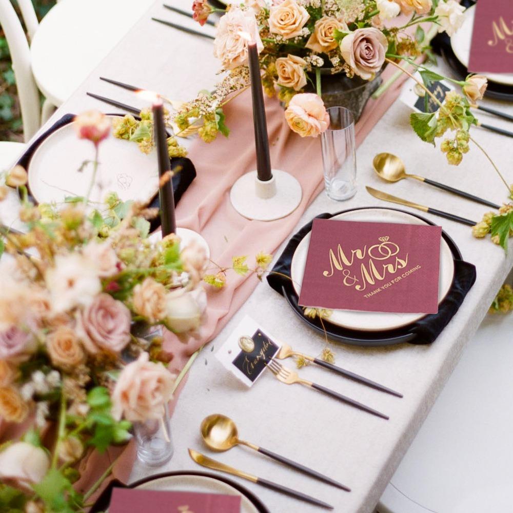 100pcs Soft Cocktail Napkins Bronzing Printed Disposable Napkins Mr Mrs Wedding Napkins Home Party