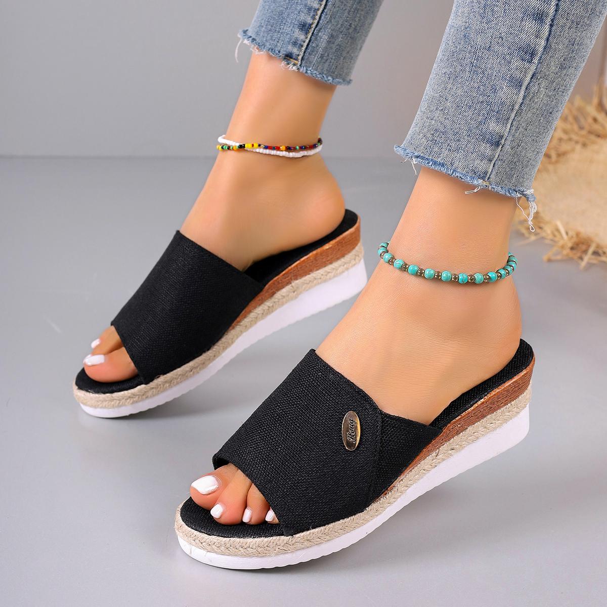 

Модные летние танкетки женские тапочки платформа высокий каблук тапочки женские уличные базовые туфли на танкетке ретро уличные сандалии шлепанцы женские 42 чёрный