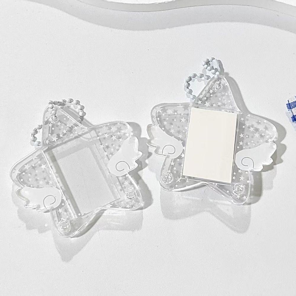 Star Wings Series Photocard Holder 1 Inch Five-pointed Star Wing Acrylic Frame Keychain Transparent Backpack Pendant