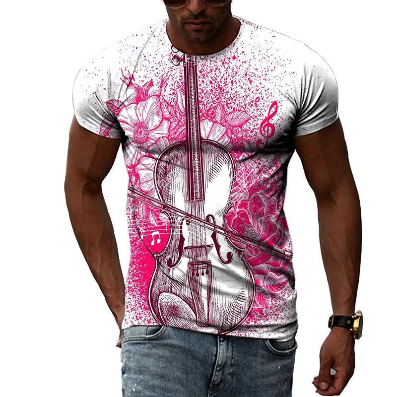 Personalized Guitar Pattern 3D Digital Print Men's Street Round Neck Short Sleeved T-shirt