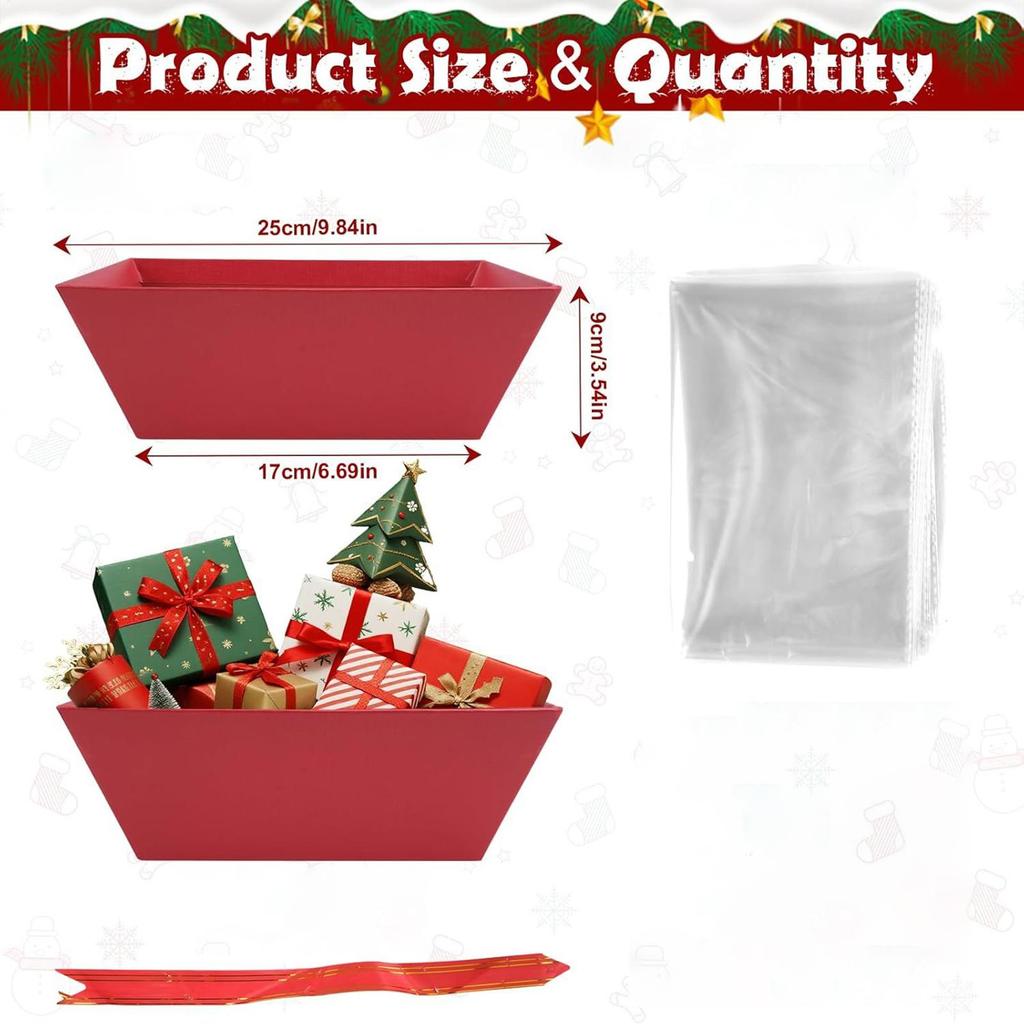 Christmas Baskets Empty Cardboard Red Pouch With Handles And Bows Christmas Holiday Baskets For Kids Adults Family Friends