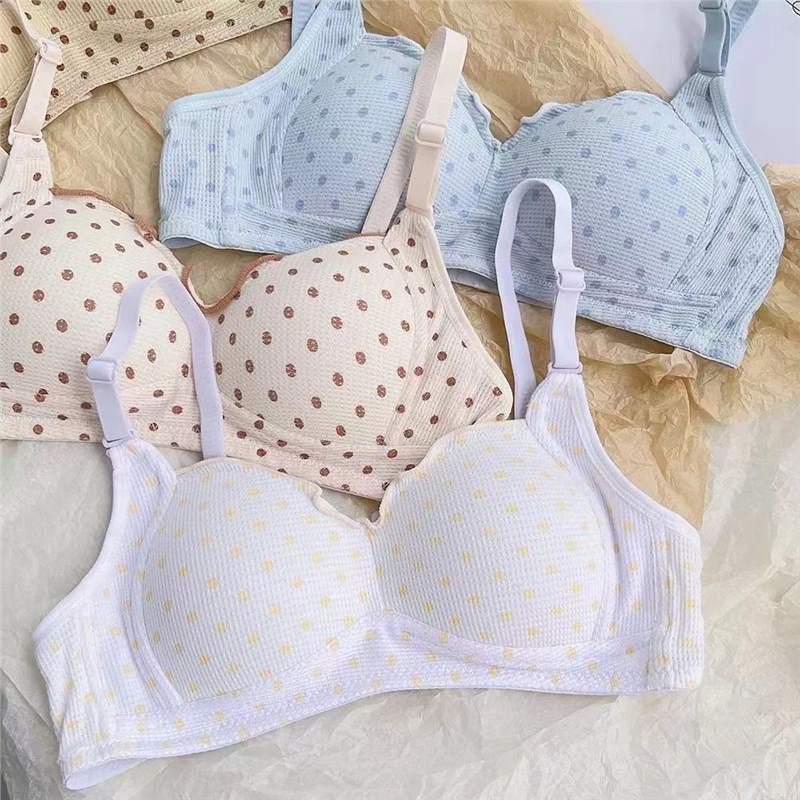 Seamless Polka Dot Push-Up Bra for Small Busts: Comfortable, Breathable, Thin Cotton Style for Young Girls