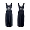 Elegant Black Lace Satin Nightgown: See-through, V-neck, Midi Length, Comfortable Camisole Dress.