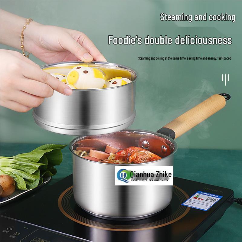 20CM 304 Stainless Steel Soup Pot with Wooden Handle