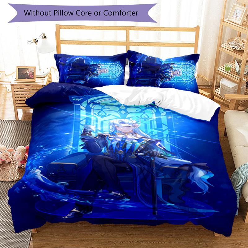 3pcs Genshin Impact Navelette pattern bedding set duvet cover set includes duvet cover &pillowcases, perfect all season bedroom decoration & gift