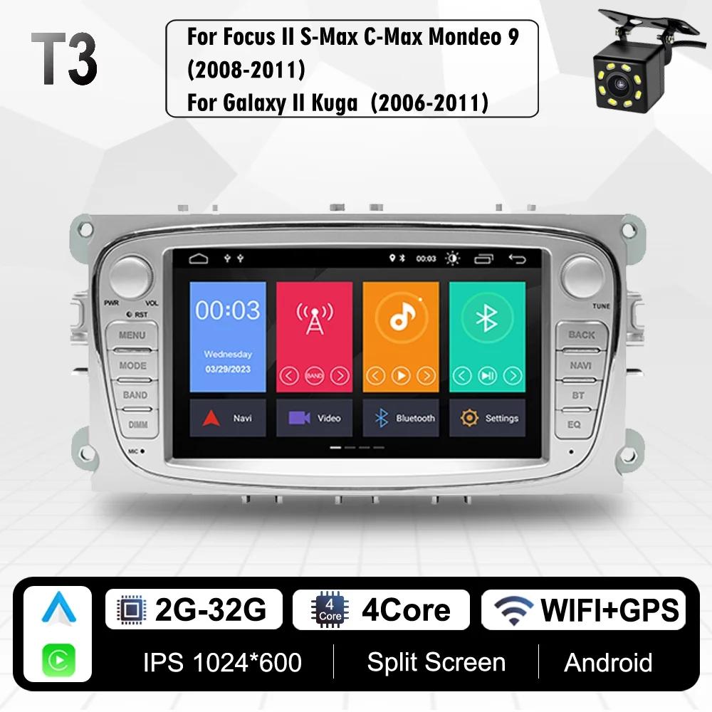 2 Din Android Radio WiFi 4G LTE Car Multimedia Video Player For Ford Focus Mondeo C-MAX S-MAX Galaxy II Kuga Carplay Headunit