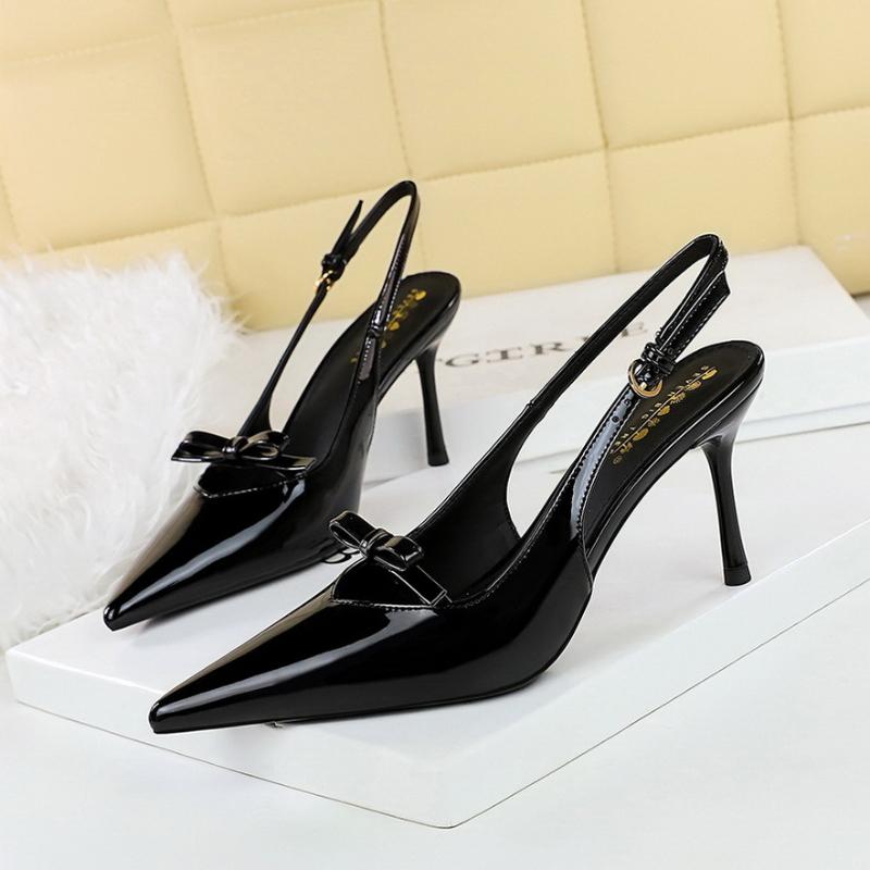 

Fashion European Style Fashionable Bow Slim Heel High Heels Inscribed Air-Quality Women s Shoes Back Tripping Light Mouth Single Shoes 35