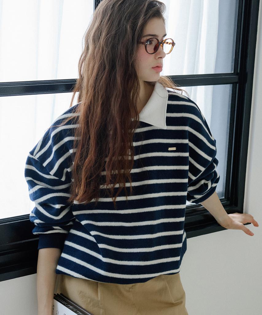 LETTER FROM MOON Saint Rugby Striped Sweater (Navy)