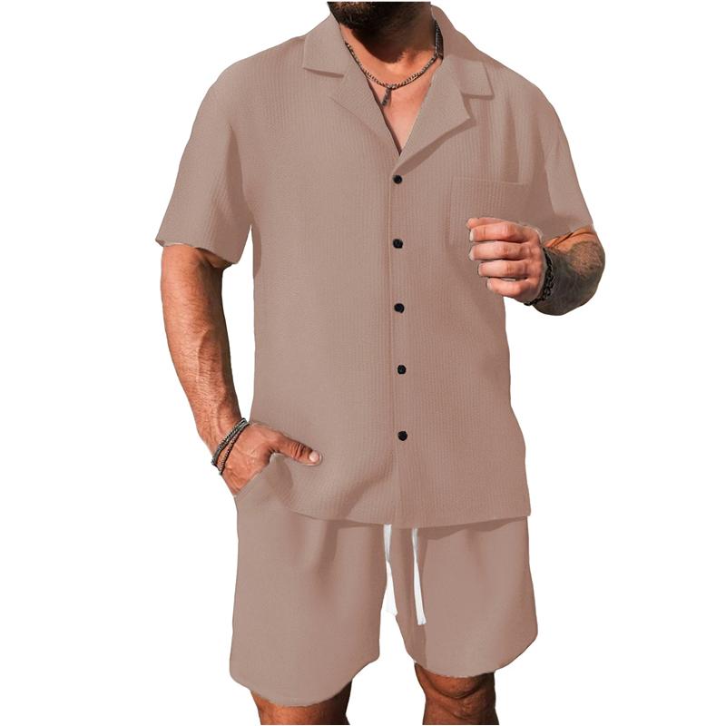 Set Camicia Estiva Uomo Casual Outdoor Tuta 2 Pezzi Ehome Abbigliamento Pigiama Comodo Traspirante Spiaggia Manica Corta Set
