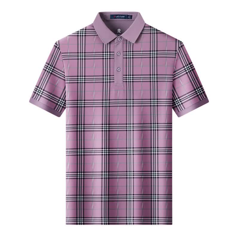 MONTAGUT Men's Silk Blend Plaid Polo Shirt