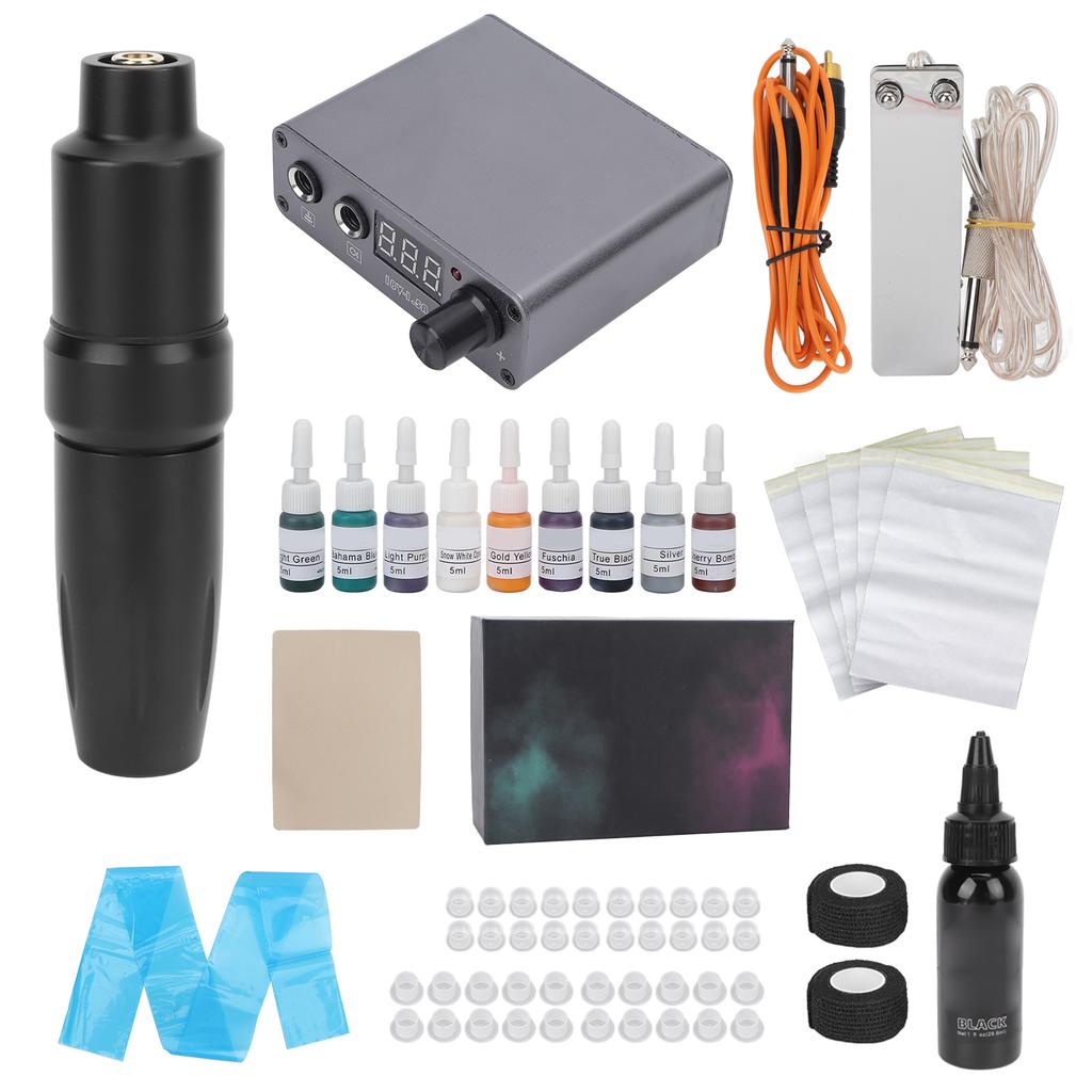 Rotary Tattoo Pen Kit Novice Power Supply Foot Pedal RCA Clip Cord Ink Cup Tattoo Machine Set (100‑)