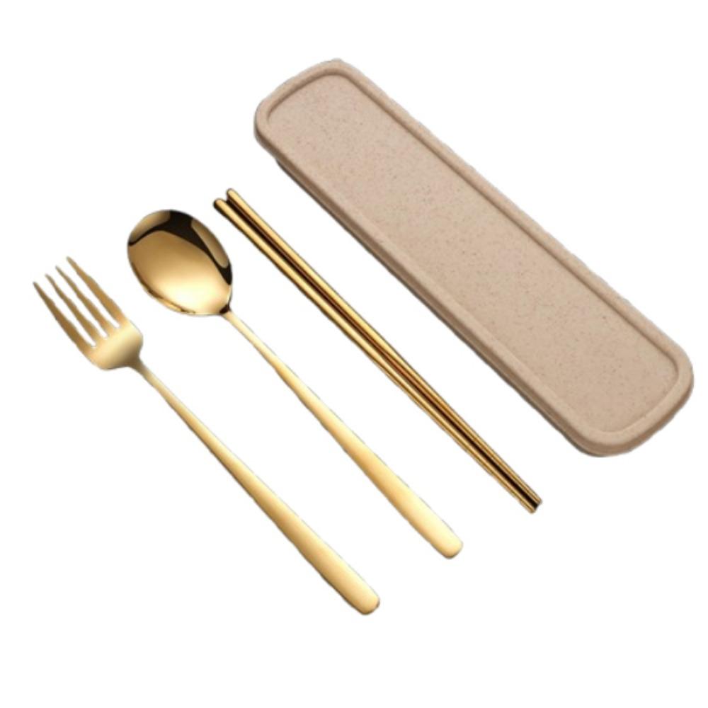 

Набор вилок и ложек из нержавеющей стали, палочки для еды, серебристого/золотистого цвета, дорожные столовые приборы для пикника