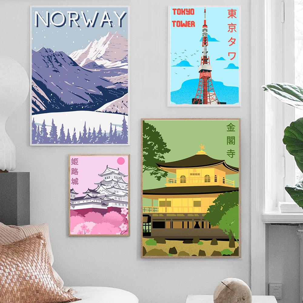 Japan Abstract Landscape Himeji Castle Tokyo Travel Art Canvas Painting Norway Famous Attractions Poster Print Room Home Decor