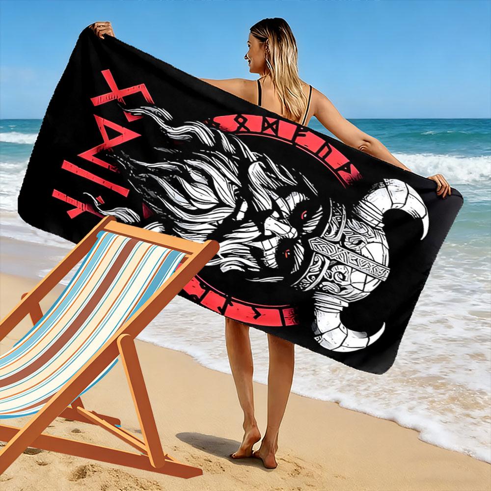 Fierce Viking Saga Essence Print beach towel, quick drying, suitable for travel, outdoor sports, jogging, the beach and swimming, gift