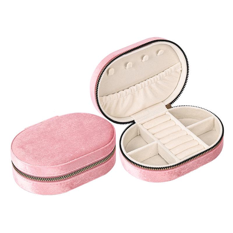 Oval sammetsförvaringslåda för smycken - Bärbar presentförpackning för ringar och halsband