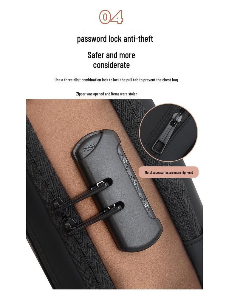 Herren Streetwear Multifunktionale Diebstahlsichere Crossbody Brusttasche mit Zahlenschloss - Lässige Schultertasche mit großem Fassungsvermögen