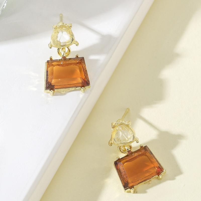 Fashionable Cubic Zirconia Pendant Earrings for Girls Brown Inlaid Zirconia Pendant Earrings Birthday Party Daily Jewelry