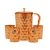 Pure Copper Drinkware Gift Set of 1 Jug & 4 Glass with Gift Box & Diamond Hammered Design, Gifting Item for Diwali, Jug-1.5 Litre & Glass-300 ML