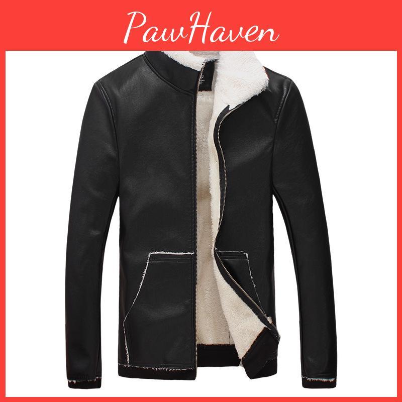 Luxurious Faux Leather Fur Jacket For Men With Warm Lined Interior And Slim Fit Design