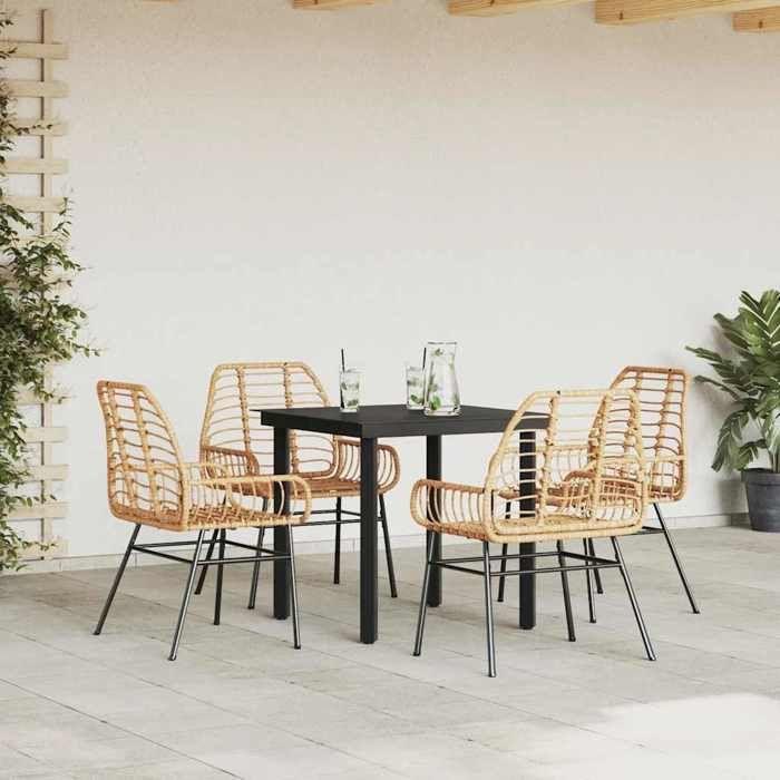 VidaXL 5pcs Garden Dining Set Brown Poly Rattan Glass 3334542