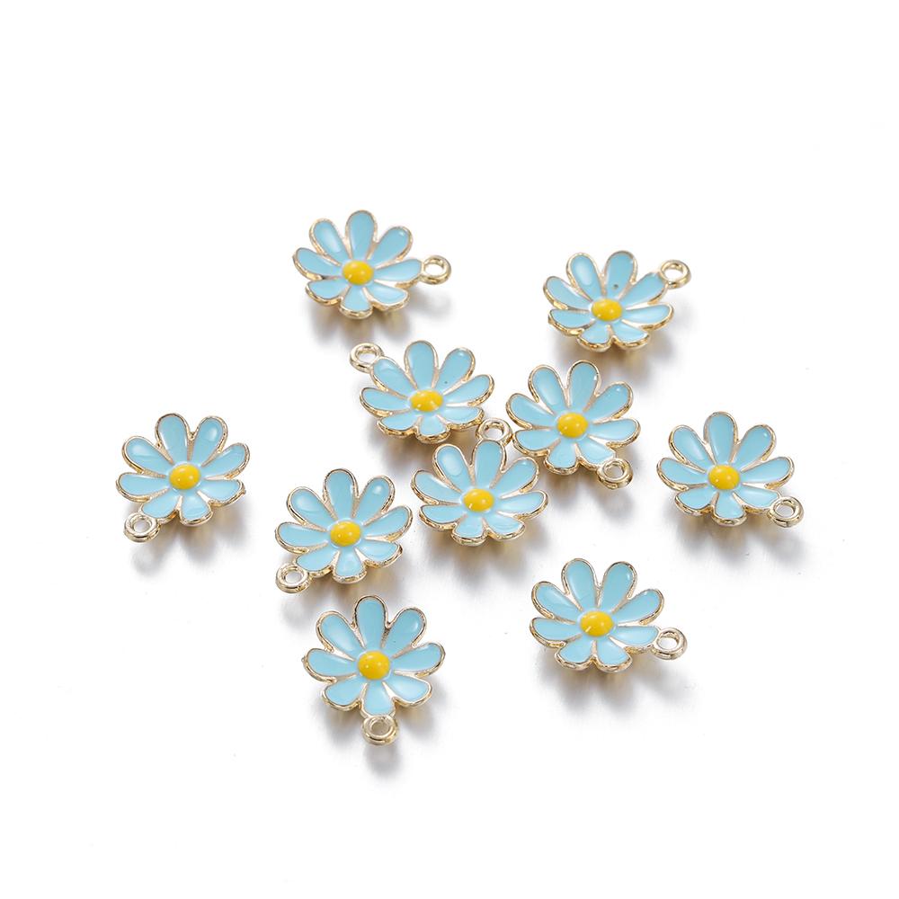 10Pcs Colorful Alloy Drop Oil Daisies Charm Flower Plant Pendant for DIY Bracelet Necklace Earrings Jewelry Making Accessories