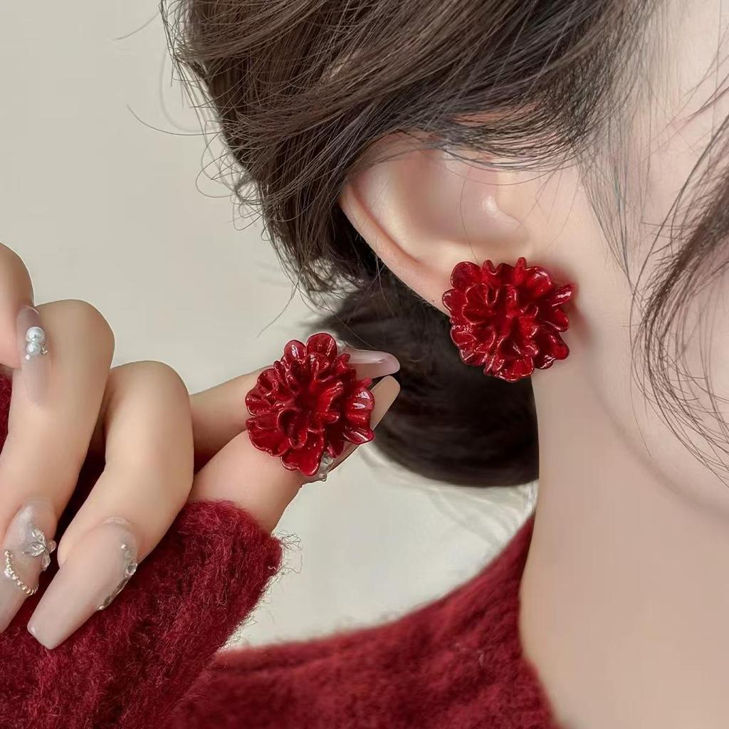Ancola Silver Needle Red Heart Earrings – Fashionable, Luxurious & Elegant for Autumn/Winter 2025