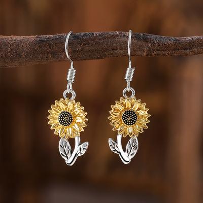Boucles d'oreilles Pendentif Tournesol Rétro Simples Mode Femme Populaire Bohème Végétal Fleur Boucle d'oreille Bijou d'oreille