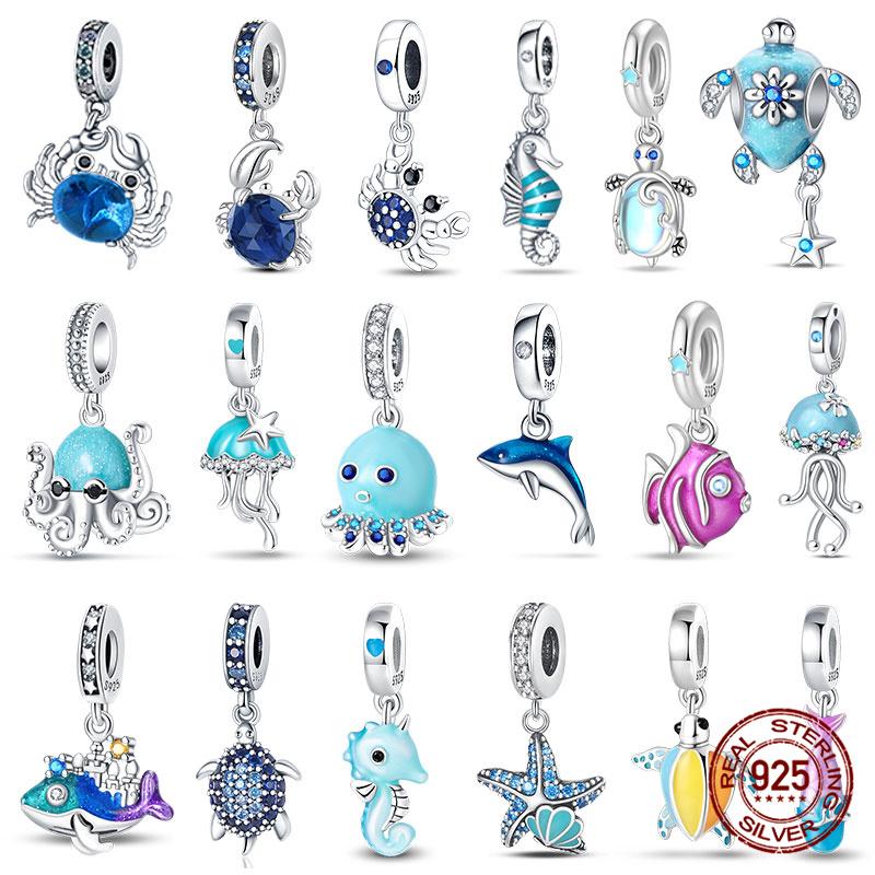 Authentic 100 copper Shell Luminous Bead Charms Crab Octopus Charm Bead Charms Compatible With Authentic Bracelets Do It Yourself Jewellery Making Wo